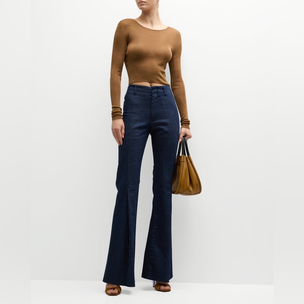 FRAME Pixie Pleated Flare Denim Trousers - Picture 1 of 10